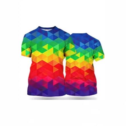 Rainbow T-shirt Unisex short-sleeved top T-shirt New carnival printed T-shirt Red and yellow pattern oversized men's clothing