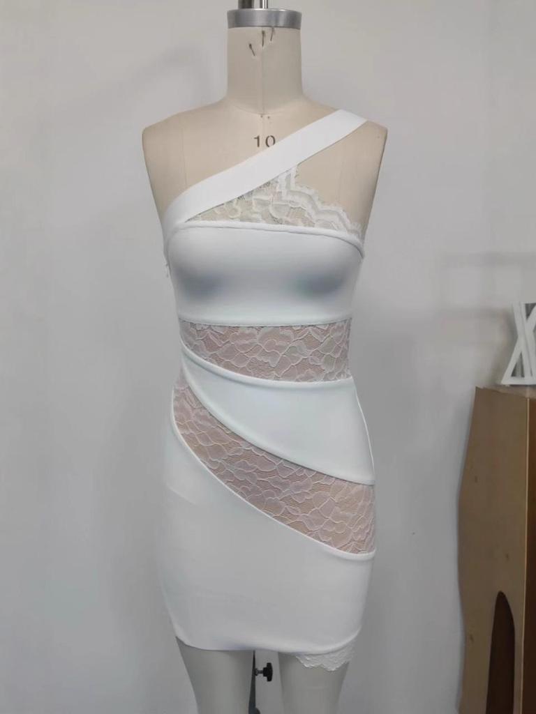 Black Lace Patchwork Sheer Evening Dress - European & American Bodycon Style