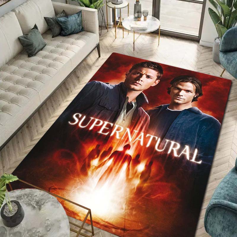 Supernatural TV Show Print Flannel Area Rug Non‑Slip Soft Floor Mat For Sofa Bedroom Game Room Living Room Home Decor Gift