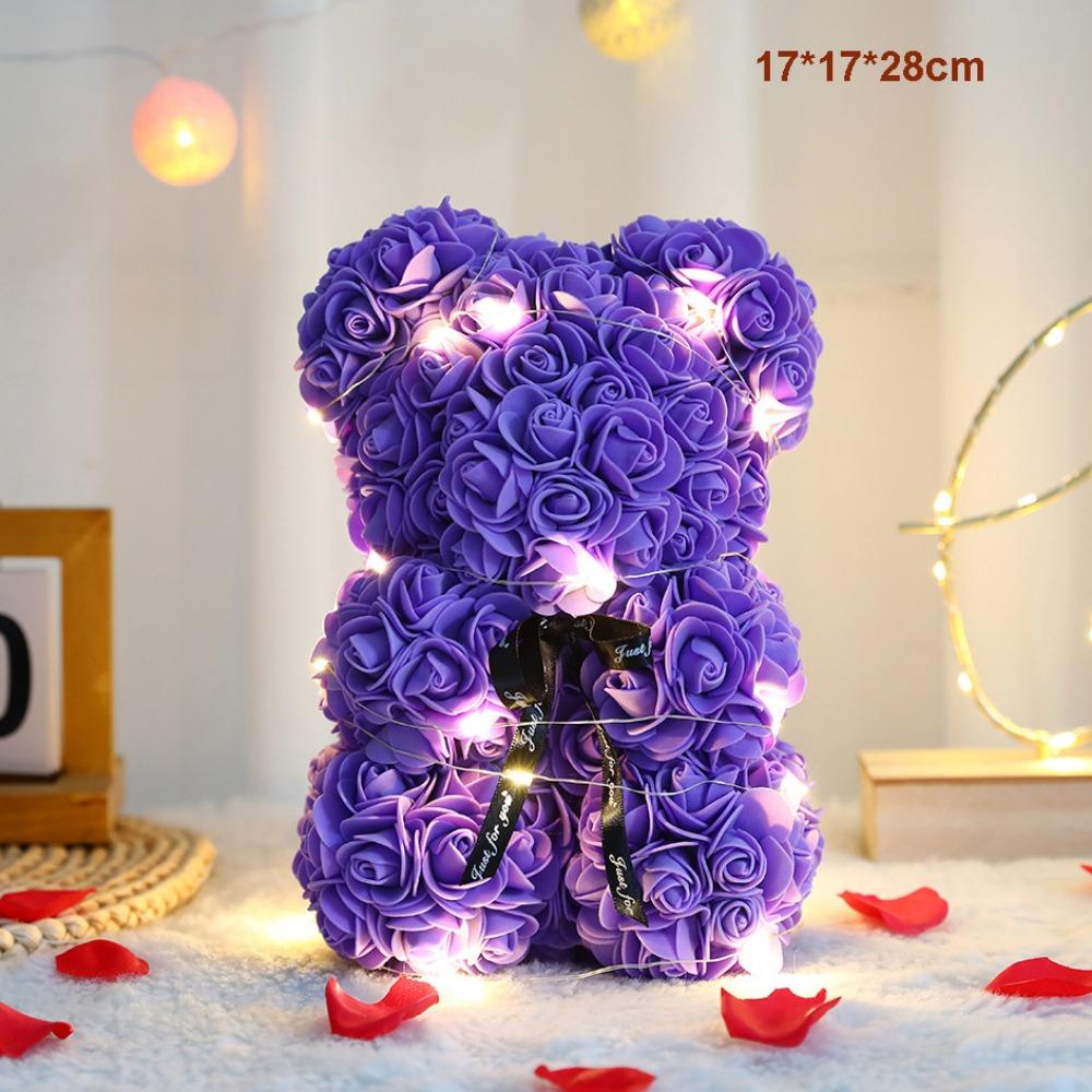 Multicolors Artificial Flower with/without LED Strip Girlfriend Birthday Gift Eternal Rose Bear 15*15*22cm