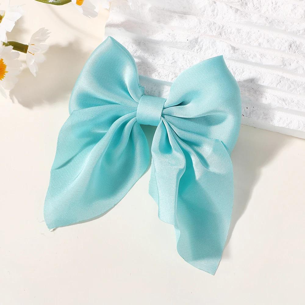 TĘCZOWE KOKARDY 2 SZT. Kokardy do włosów na kucyk dla dziewczynek Klips do włosów 3,3 cala Satynowe Jednokolorowe Spinki do włosów Damskie Grzywki Klips do włosów