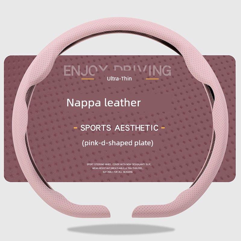 Car Steering Wheel Cover, Ultra-Thin, Breathable, Non-Slip, Sweat-Absorbent, New Style, Unisex, Suede Nappa Leather Handle Cover for Summer