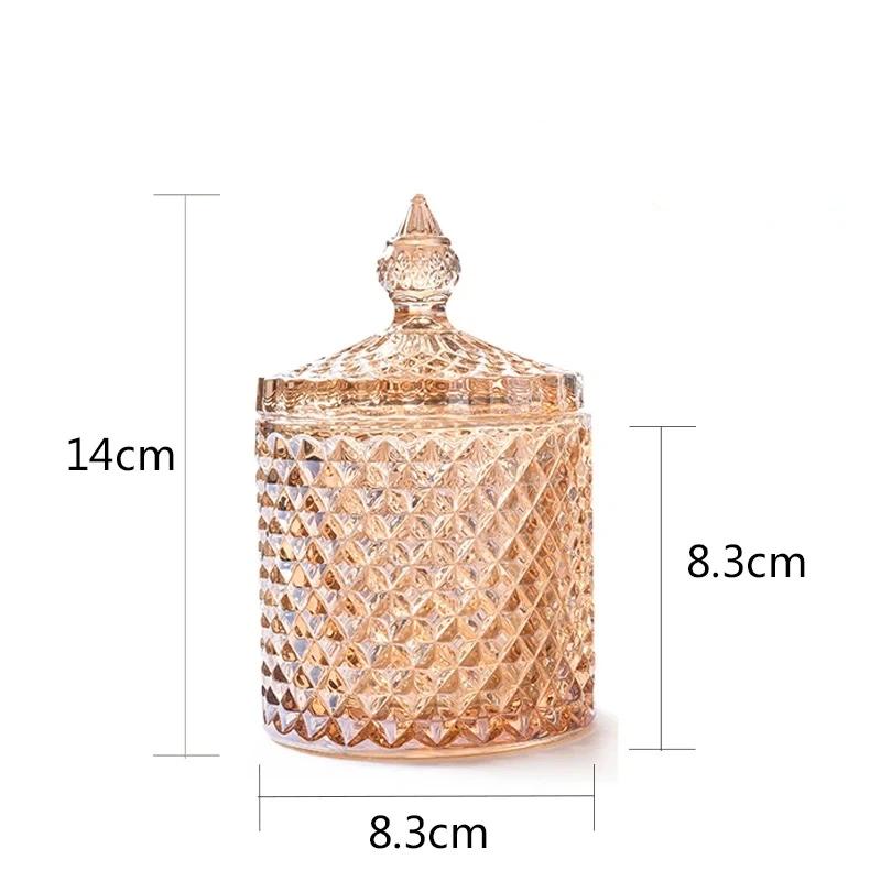 Europäisches Retro-Glas-Aufbewahrungsglas mit Deckel, Transparenter Goldener Schmuck- & Wattestäbchenhalter, Süßigkeiten- & Make-up-Pinsel-Organizer