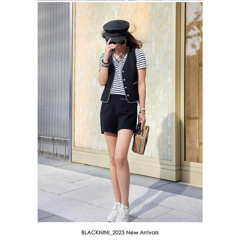 

Blacknini Yin Huafu/ Continuation Classic Hand Sewing Chain Vest/Trousers/Shorts (Two Colors) Shorts-Black S