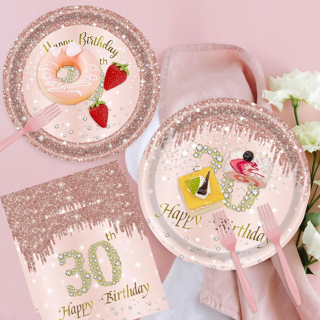30th Birthday Decorations For Her Rose Gold Plates Napkins CupsTablecloths Hello30 Balloons 30th Birthday Party Favors For Women