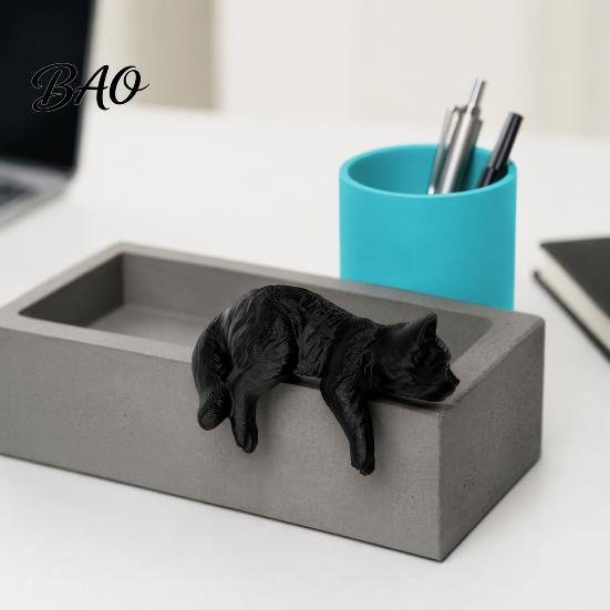 Sleeping Cat Figurine Cute Computer Monitor Decor, 3D Printed Screen TV Soft Atmosphere Statue Topper, Small Kitten Car Dashboard Ornament for