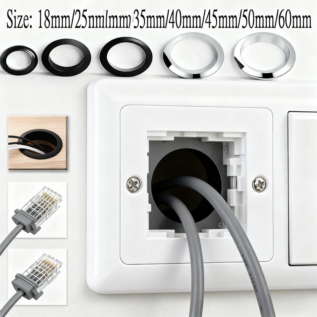Computer Desk Cable Management Grommet,Zinc Alloy Wire Hole Cover Plate with Brush, for Office Furniture Cabinet Vent Outlet