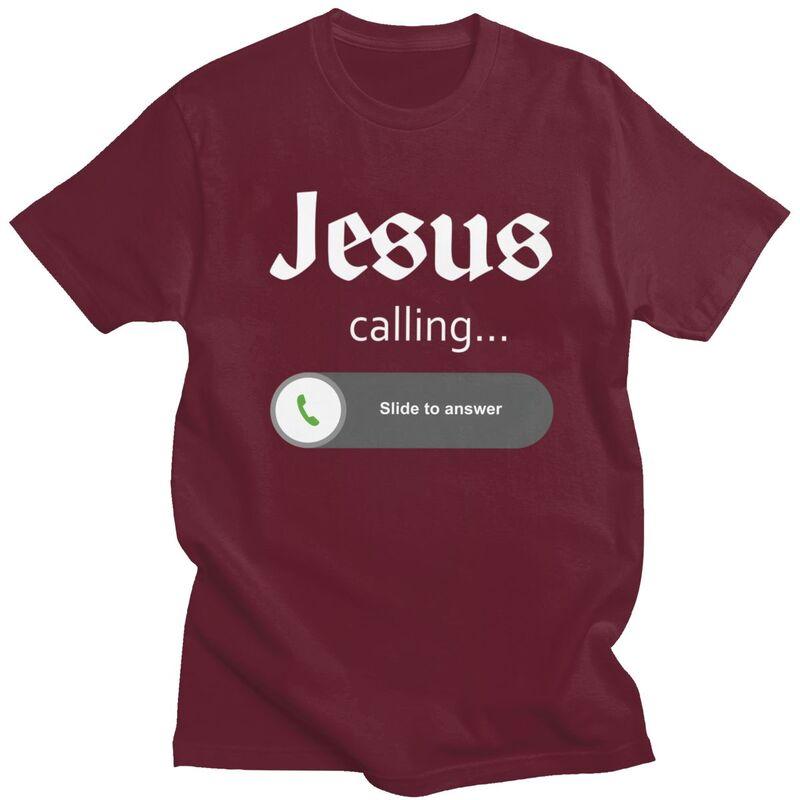 Mens Jesus Is Calling T Shirt Short Sleeves Cotton Tshirts Valentines Day Gift Leisure Funny Christian Joke Quote Tee Clothes