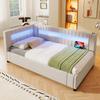 Daybed 90x200 Sofa Bed Hydraulic Storage 7-color LED USB+Type-C Bed Frame Slatted Frame Linen Beige (without Mattress) Bedroom/Living Room