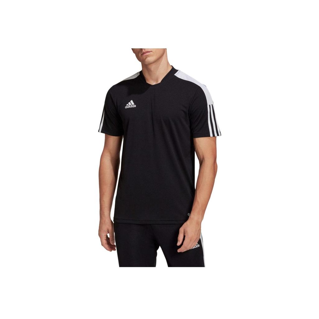 Adidas Striped Brand Logo Crew Neck Soccer Jersey Men Tops Black H60006
