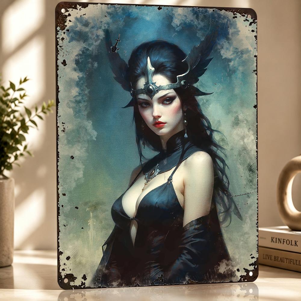 Dark Fantasy Woman Personalized D Textured Metal Poster Wall Art Vintage Tin Signs for Decoration Room Accessories Decor Luxury