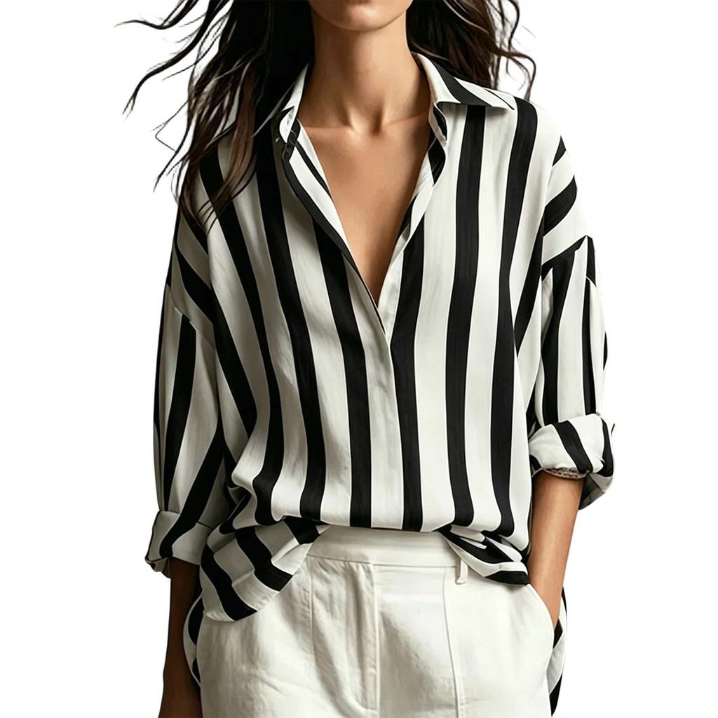 Women's Striped Long Sleeve Button Down Shirt for Casual Daily Wear
