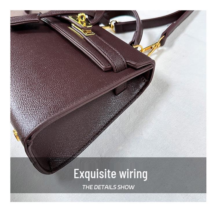 Large Capacity Lychee Pattern Kelly Bag - Versatile Fashion Handbag with Lock Buckle