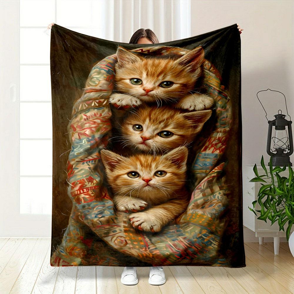 Three Ginger Kittens Printed Blanket bedroom Blanket for Livingroom Couch lunch break Soft throw for Friend's festival Gift