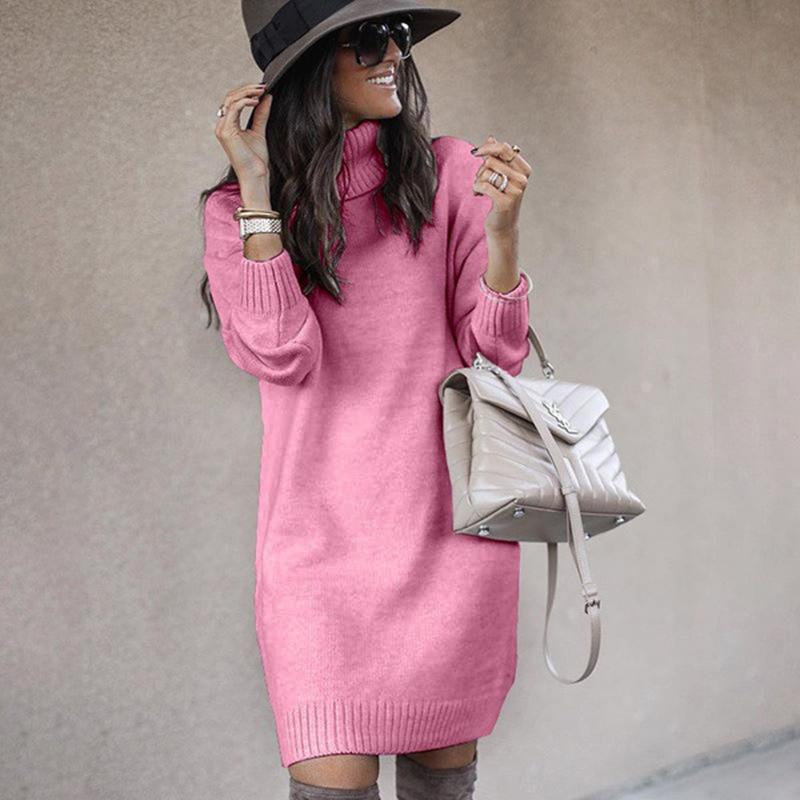 Women's Mid-length Knit Top Solid Color Turtleneck Sweater