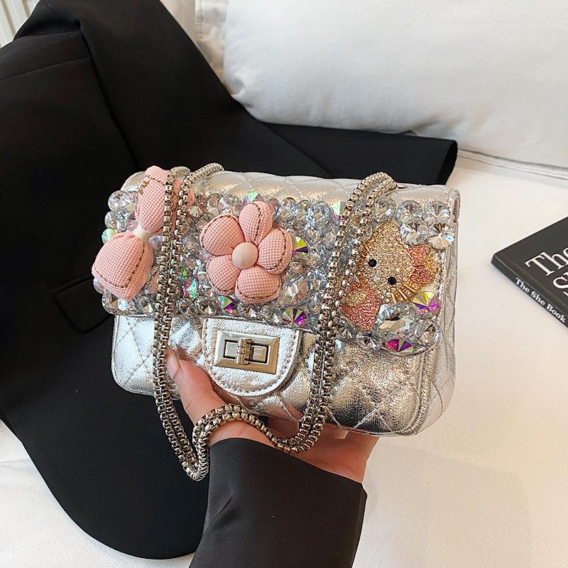 Cute Doll Toy Bag, Crossbody Bag, Elegant Diamond-encrusted French Check Small Bag