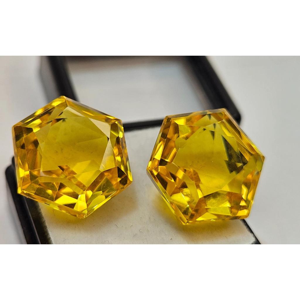 Yellow Topaz For Earring Making 32+ Ct Hexagon Cut Pair Beautiful Gemstone