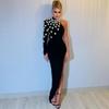 Women's Bandage Dress Rhinestone One Shoulder Long Sleeve Open Leg Dress Party New Product Hot Sale