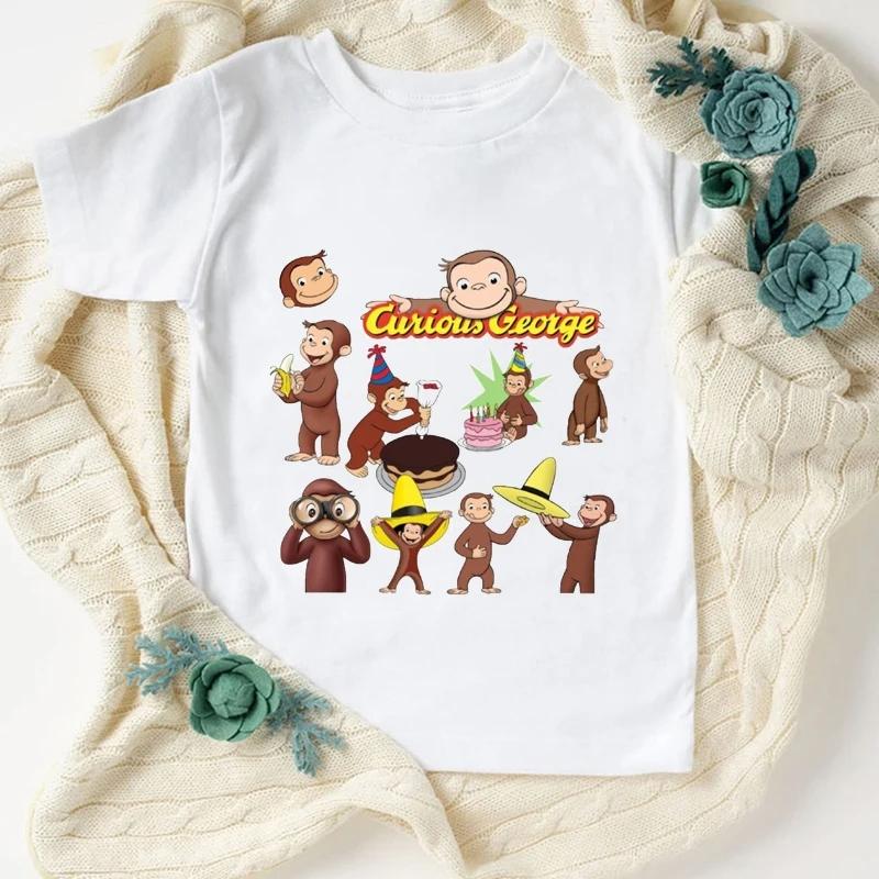 New Boys T-shirt Funny George Monkey Cartoon Print T-shirt Kids Summer girls tshirt Fashion Boys/Girls Universal Clothing