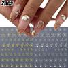 1/2Pcs 5D Shiny Metal Gold White Retro Flower Nail Stickers Bronzing Gold Simple Line Hollow Petals Nail Decals Manicure Decor @