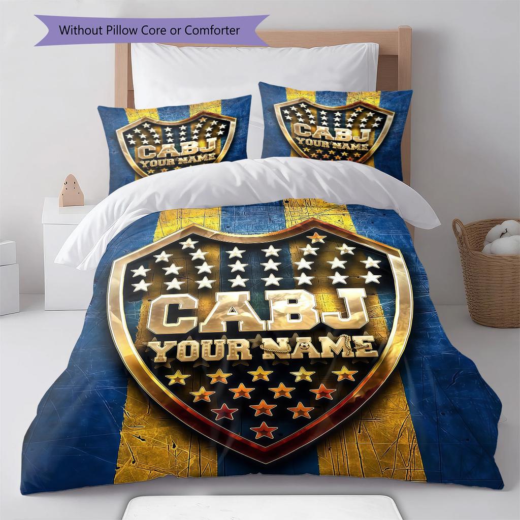 Boca Juniors Custom Name Pattern Bedding Quilt Set Quilt Cover Pillowcase Home Birthday Gift(1 * duvet cover + 2 * pillowcase, without core)