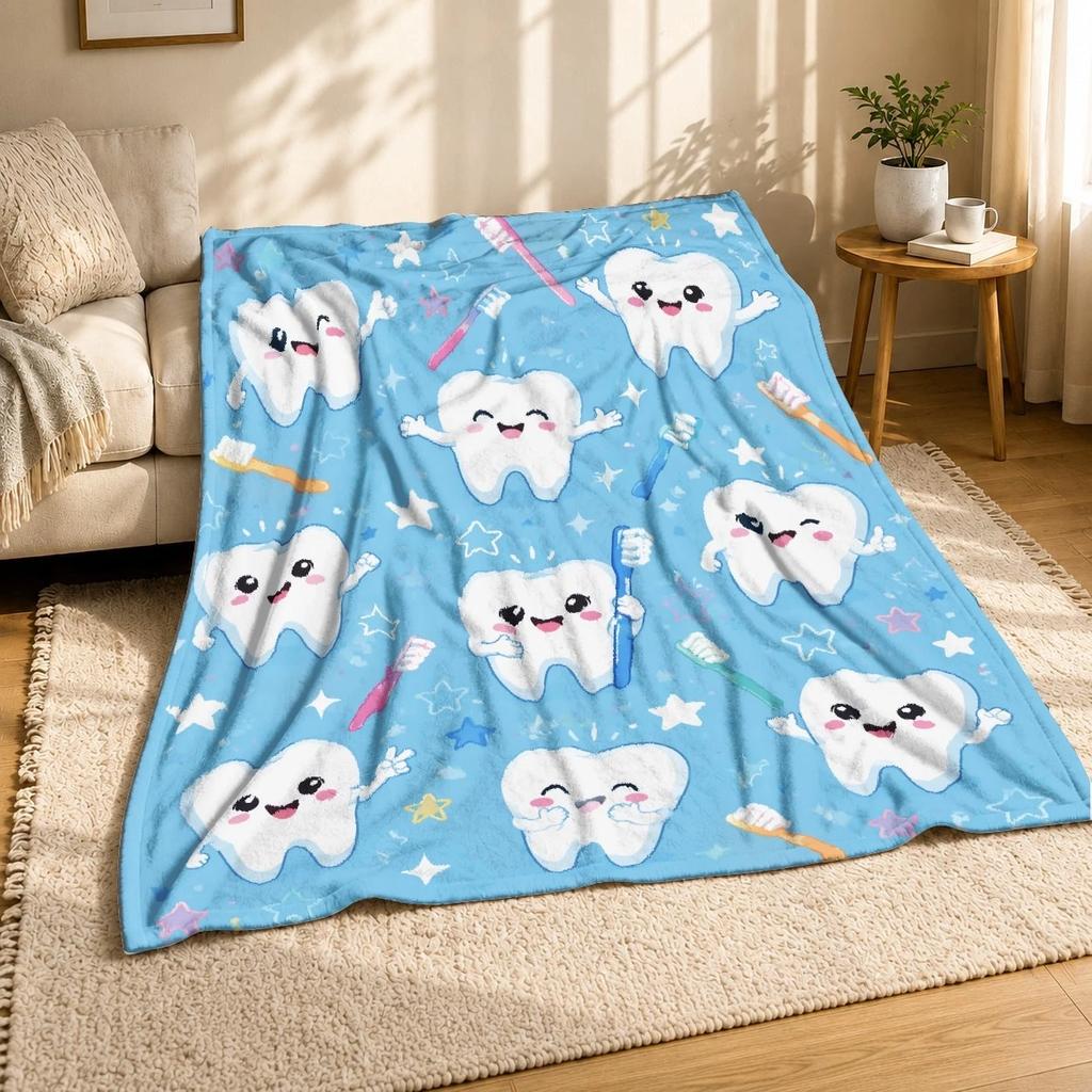 Smiling Teeth Toothbrushes Coral Fleece Blanket Dental Decor