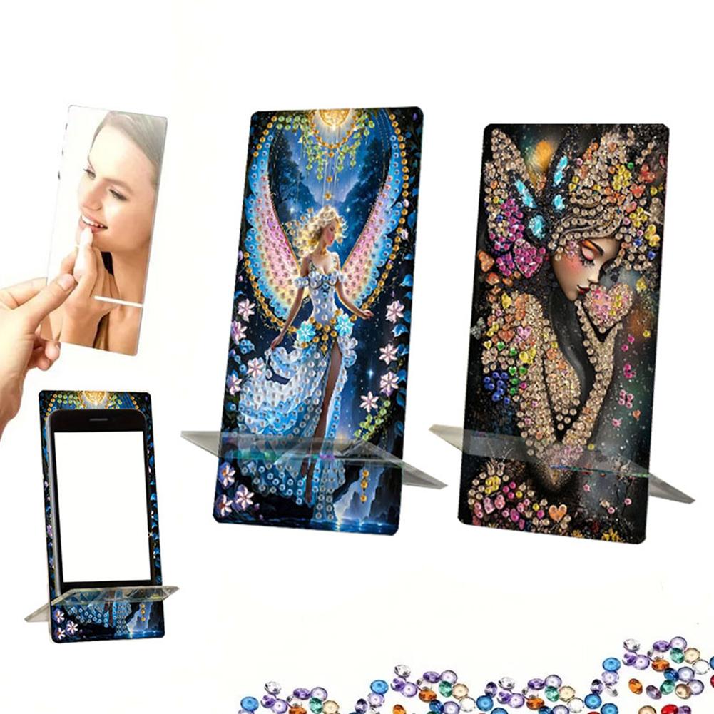 2Pcs Acrylic DIY Animals Flower Diamond Painting Phone Holder Rhinestone Phone Mount Smartphone Support for Adults Beginners