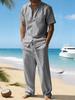 Men's European & American Linen Short Sleeve Shirt and Long Pants Set for Summer