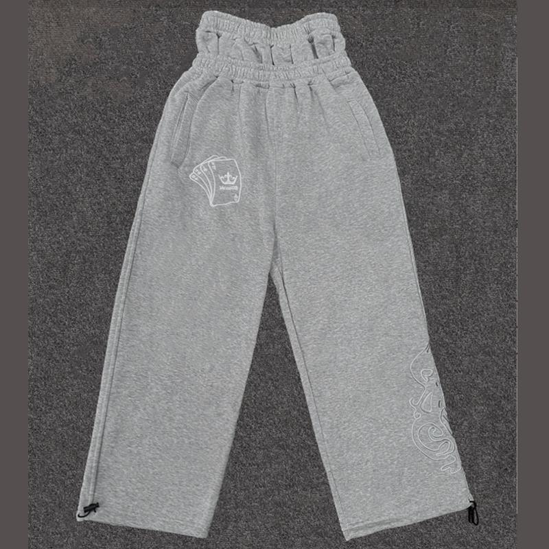 Y2K Pantaloni cu Talie Dublă cu Model Brodat Poker pentru Bărbați și Femei, Gotici, Hip Hop Street, Sport, cu Picior Lung