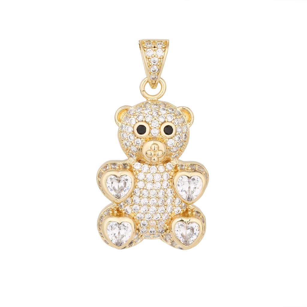 Bulk 14K Cute Charm Brass Jewelry New Design Animal Series Bear Pendant Iced Out Heart Zircon Hip Hop Accessories