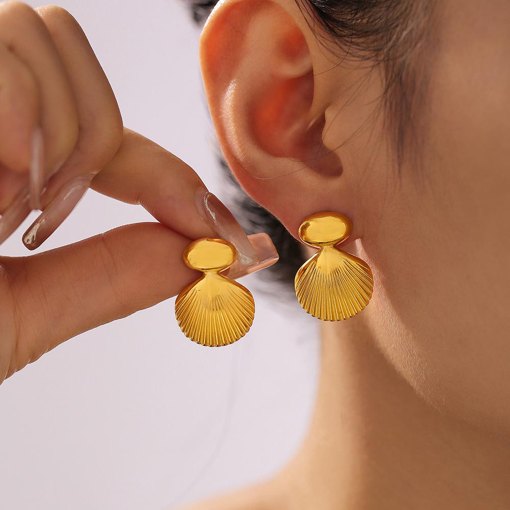 18k Gold Plated Geometric Patchwork Shell Stud Earrings - European & American Style for Women