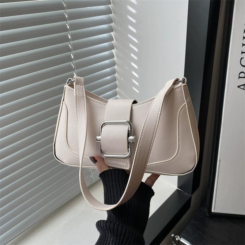 

Women Shoulder Bag Fashion Solid Color PU Leather Handbags And Purses Casual Ladies Crossbody For Daily Used 24.5x5x13.5cm білий