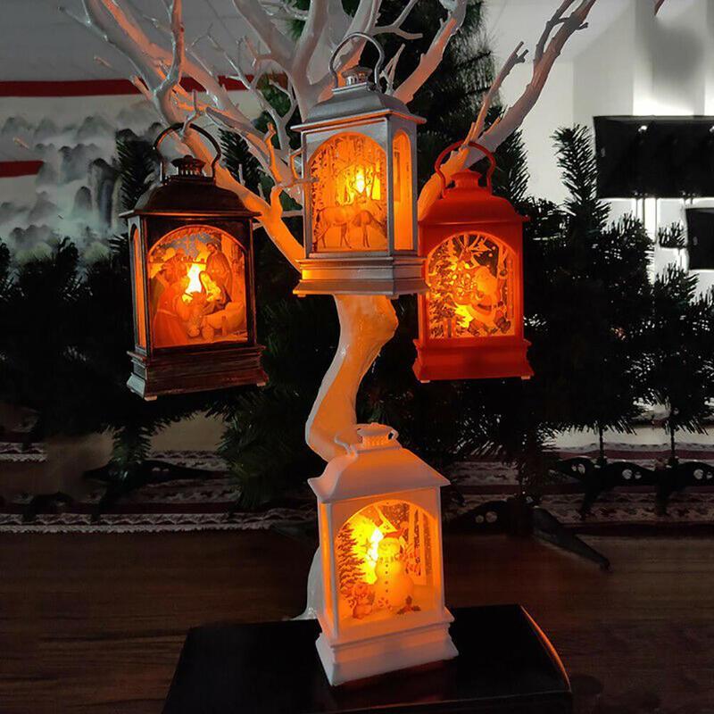 Christmas Tree Hanging Lamp Vintage Decorative Light Santa Claus Snowman Light Decor Hanging Lantern