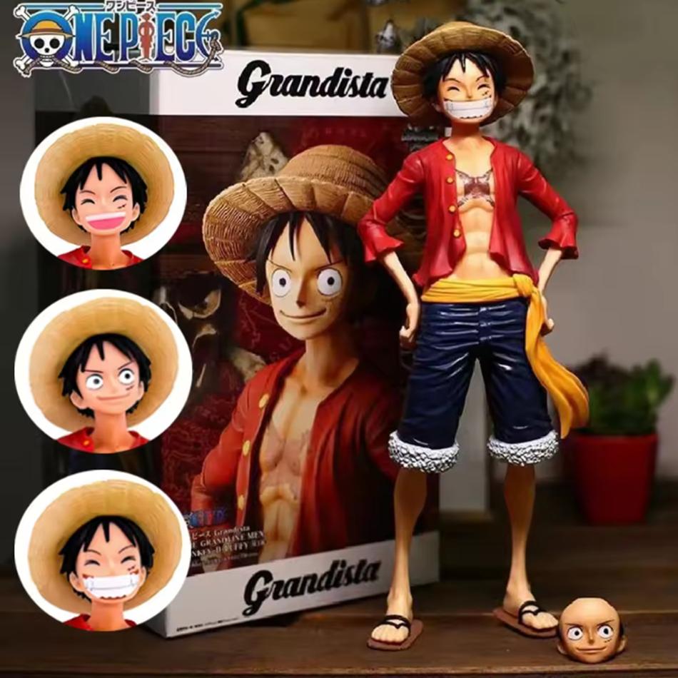 New 28cm One Piece Anime Figure Confident Smiley Luffy Three Form Face Changing Doll Action Figurine Model Toys Birthday Gifts