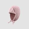 Winter Knitted Trapper Hat for Women Warm Wool Ear Protection Beanie with Earflap Solid Color Crochet Russian Bomber Hats