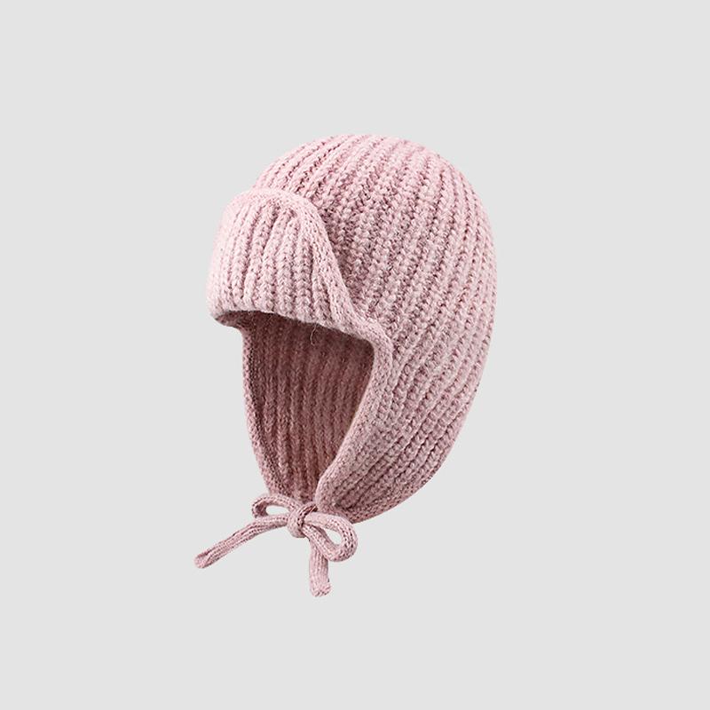 Winter Knitted Trapper Hat for Women Warm Wool Ear Protection Beanie with Earflap Solid Color Crochet Russian Bomber Hats