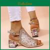 Women New Summer Sandals Fashion Rhinestone Sandals Ladies Buckle Strap Medium Heel Sandals Women Shoes For Women