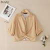 Women Classic Collar Summer Short Sleeve Loose Stripe Blouse