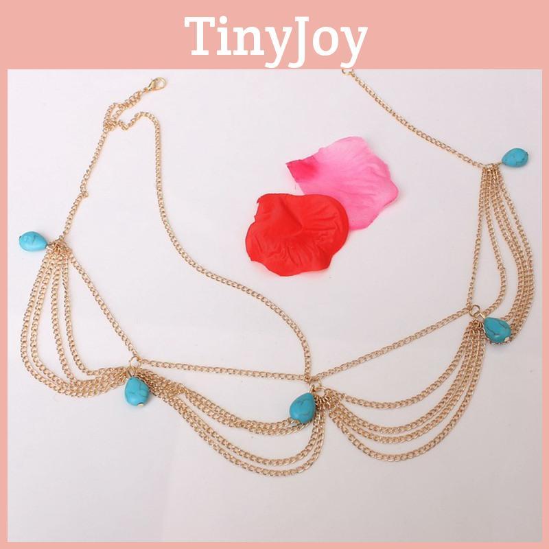 Fashionable Simulated Turquoise Decor Multi Layer Chain Design Headwear Women