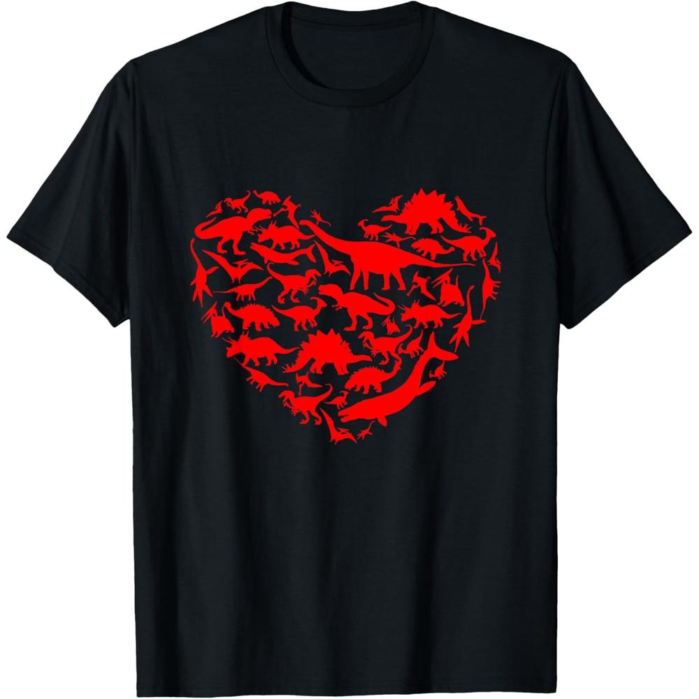 Heart Dinosaur Pattern Valentines Day T Rex Brontosaurus Cotton Men T Shirt M
