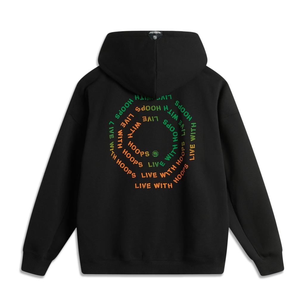 Li Ning Basketball Series Hooded Loose Letter Pullover Long Sleeve Fleece Sweatshirt Men Sweatshirt Black AWDU503-1