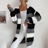 Buttonless Casual Cardigan Jacket Long Women Colorblock Fashion Outerwear Sweater