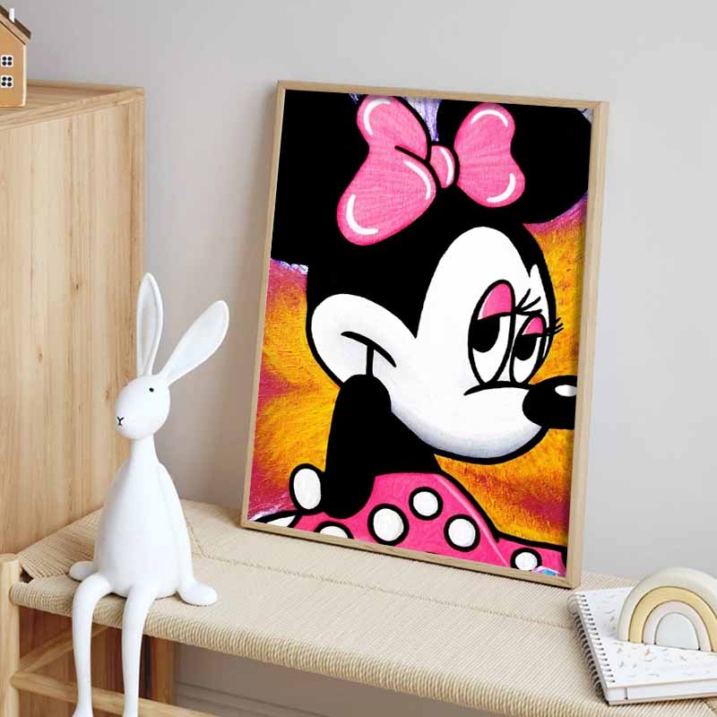Disney Pittura Diamante Cartoon Pop Art Minnie Mouse Illustrazione Artistica, Kit Punto Croce Artistico Fai da Te 5D Mosaico Ricamo Decorazione Casa Regalo