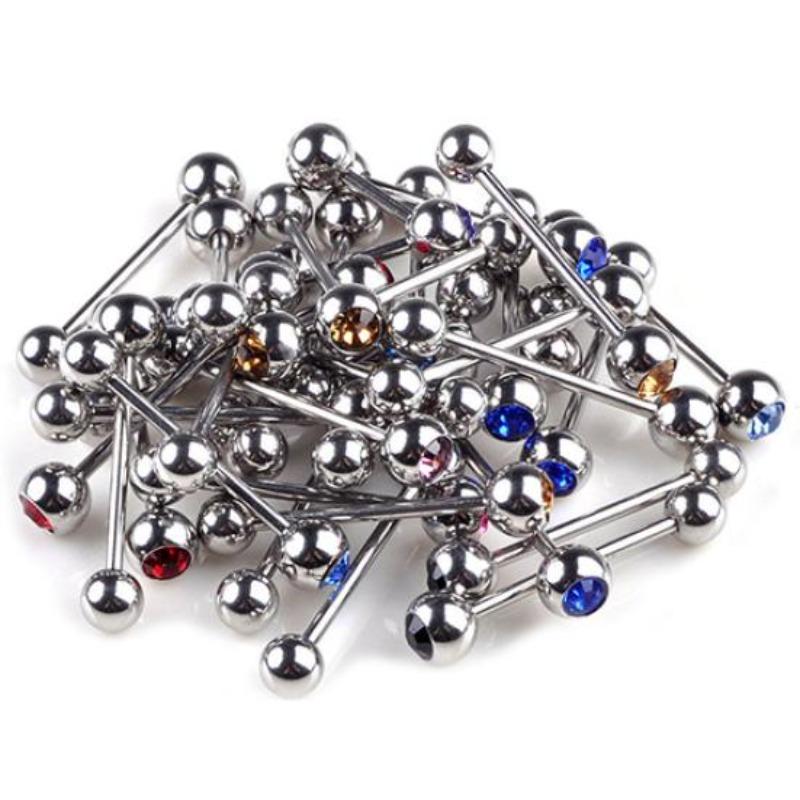 10Pcs Mixed Color Tongue Rings Assorted Surgical Steel Piercing Barbells Bars