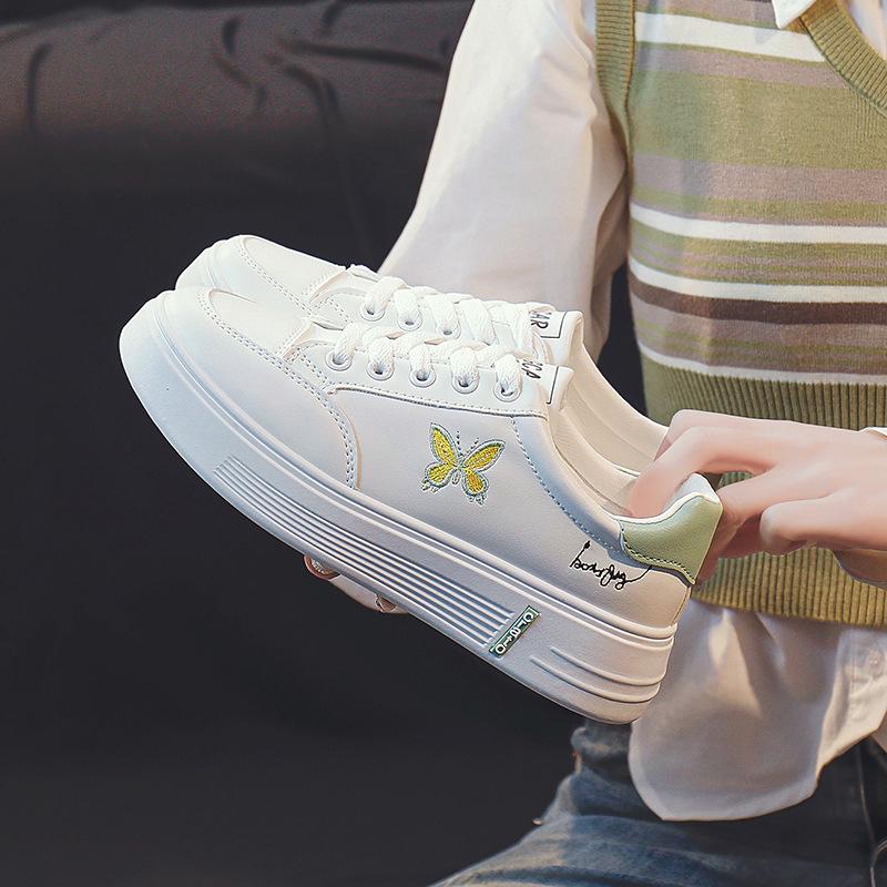 Spring New Versatile Leather Surface Waterproof Women's Student Butterfly Board Shoes Lace-up Versatile White Shoes Women