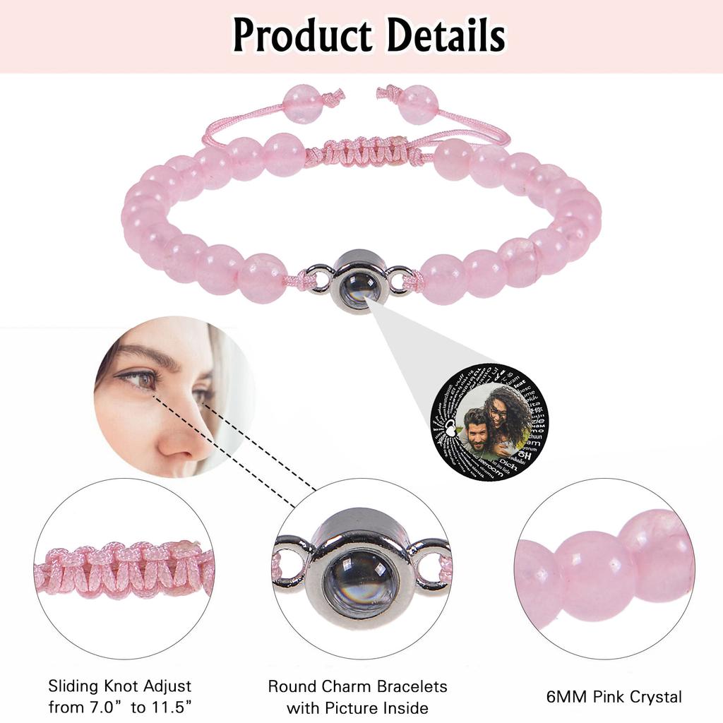 Personalisierte Foto-Armbänder Foto-Projektions-Armband Perlenarmbänder mit Bild darin 100 Sprachen Gedenkgeschenk