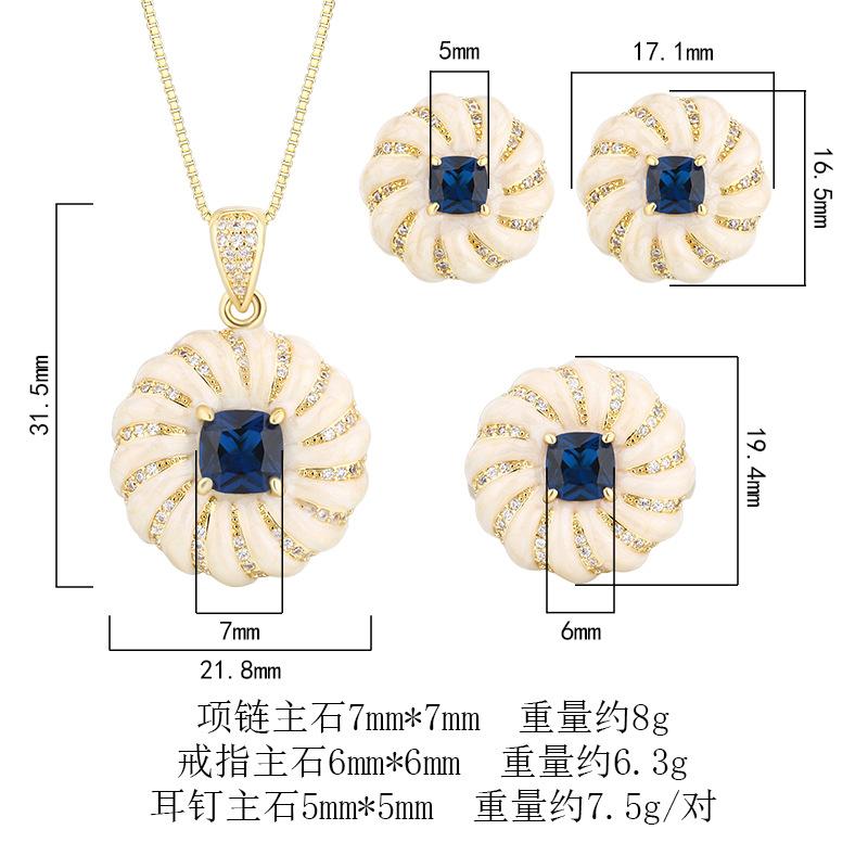 Huameimei Set Earrings Rings Necklaces Antique Jewelry Light Luxury Temperament Blue Pointed Crystals High-end Feeling French Retro Style