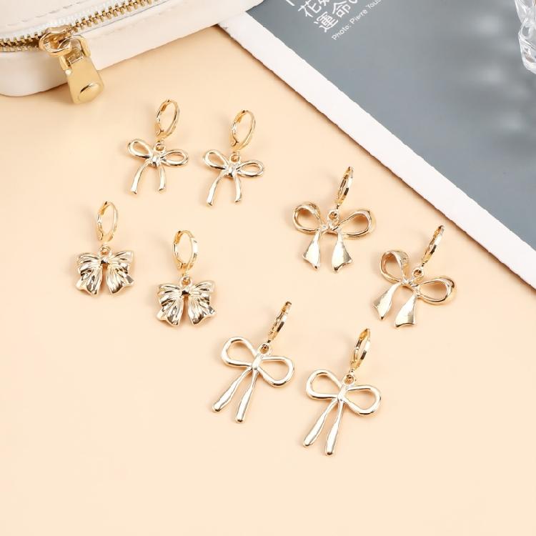 Chic Gold Plated Bowknot Metal Earrings Adornment Fashion Ear Studs Jewelry