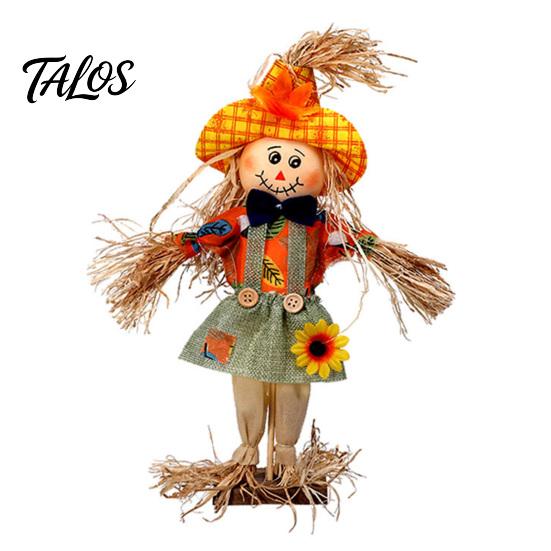 Patio Autumn Theme Decor Standing Fall Scarecrow Decoration, Rustic Halloween Thanksgiving Ornament Outdoor Yard Ornaments with Clothes Hat