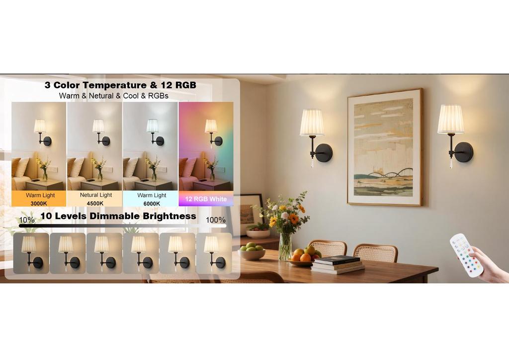 Wireless RGB Dimmable Wall Lamp with Cloth Cover and Charging